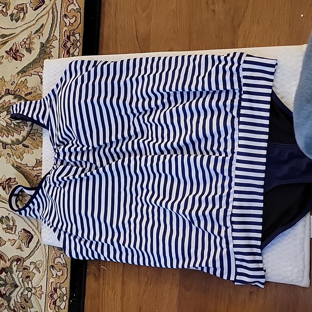 Bikinx tankini navy blue white stipevplus size top tummy control 2 pc XXL New… - Picture 2 of 12